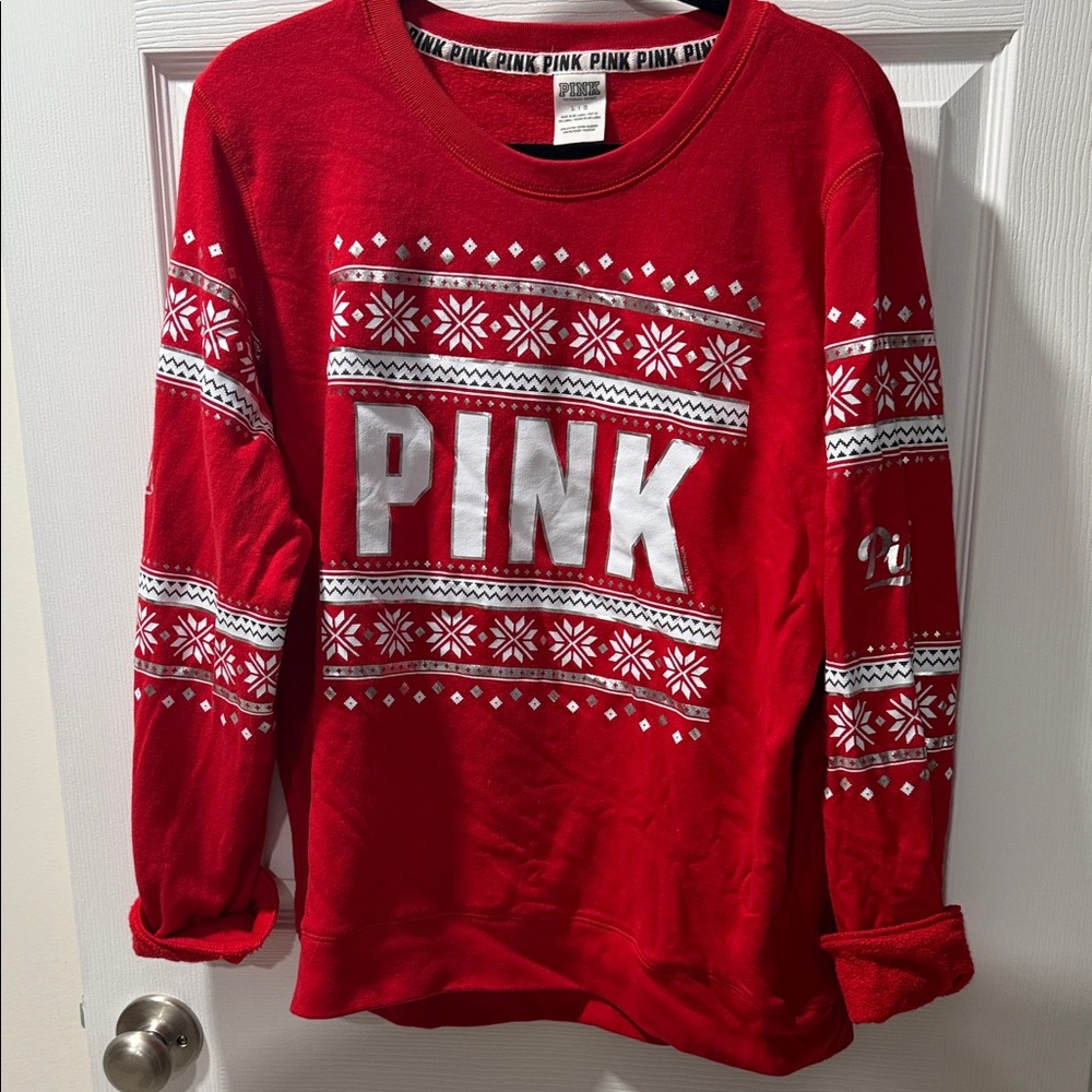 PINK Victoria's Secret Red and White Sweater- Happy Holla Days